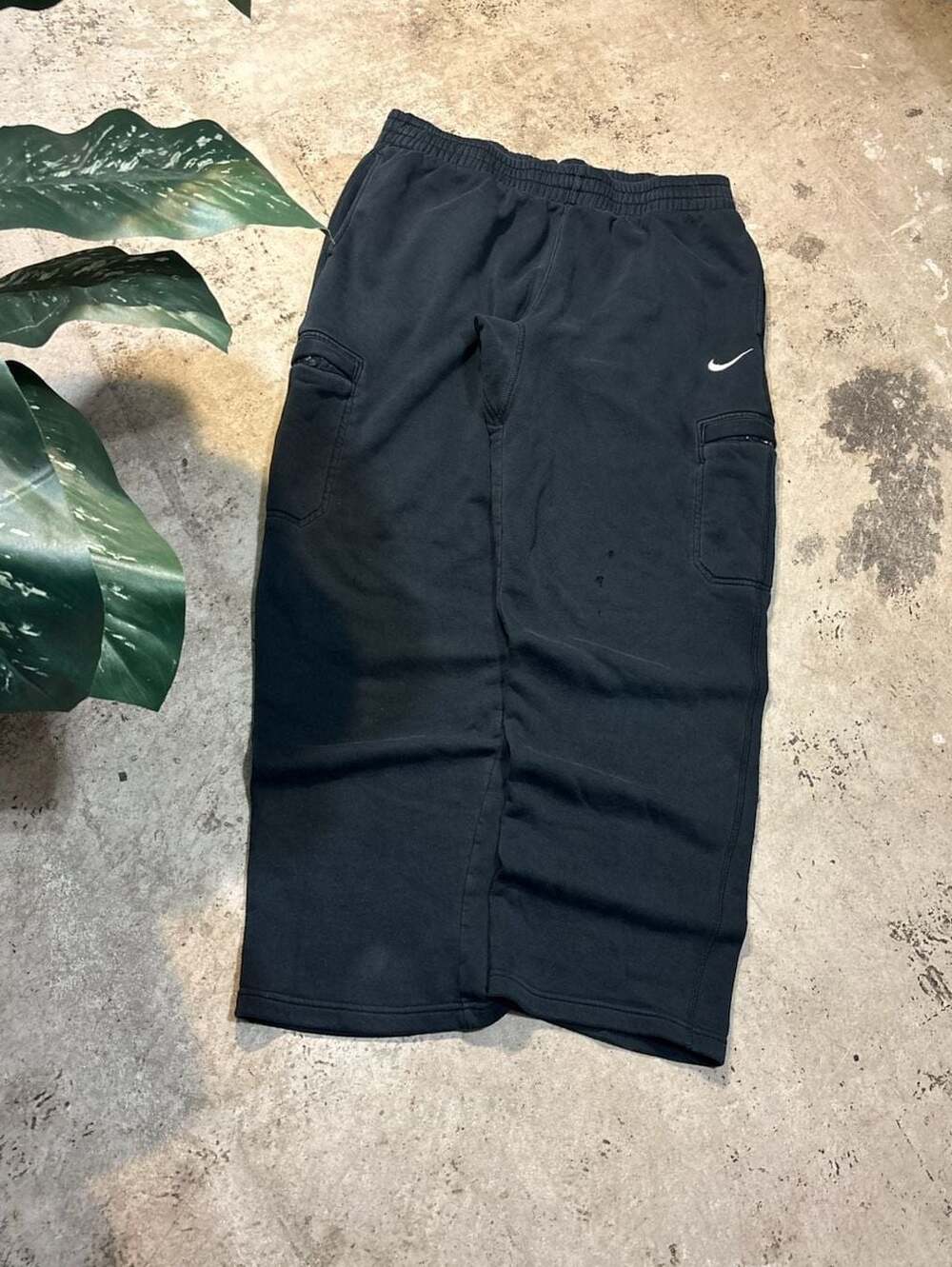 Nike Black Sweatpants with Cargo Pockets, Size XL, Used with Minor Stains